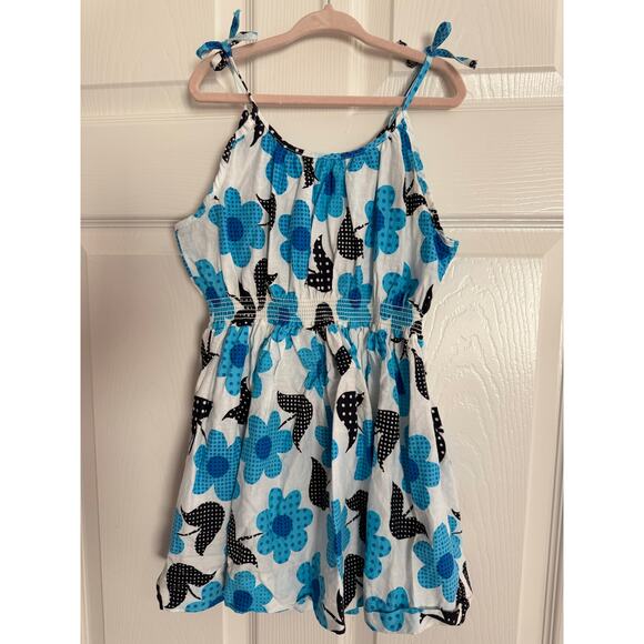 Vintage Polka Dot Blue Daisy Smocked Waist Tie Strap Sundress Girls Size 4 - Picture 4 of 4